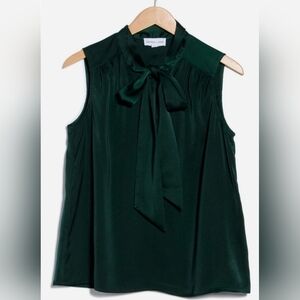 Gemma + Jane Deep Forest Green Sleeveless Blouse with Tie Women's Size XL NWT